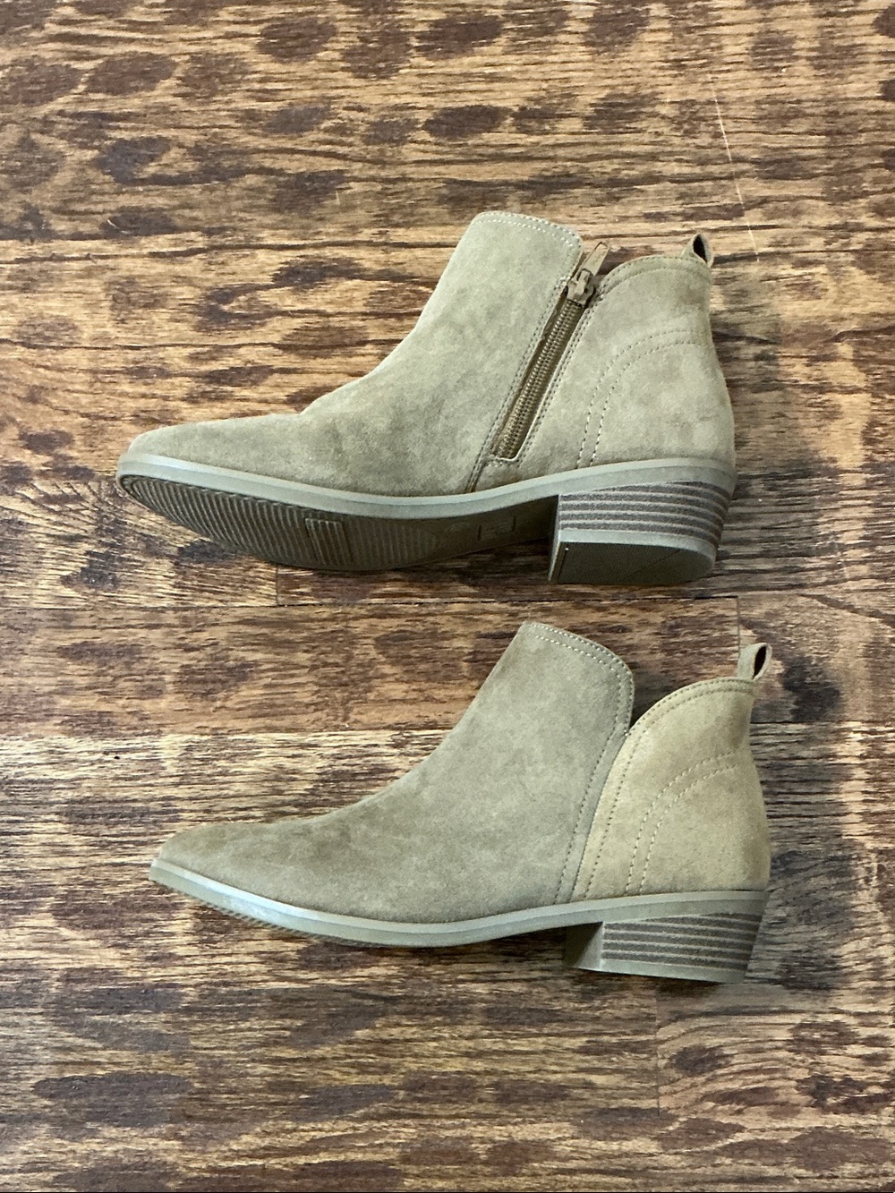 Time and Tru Taupe Suede Ankle Booties with Side Zipper